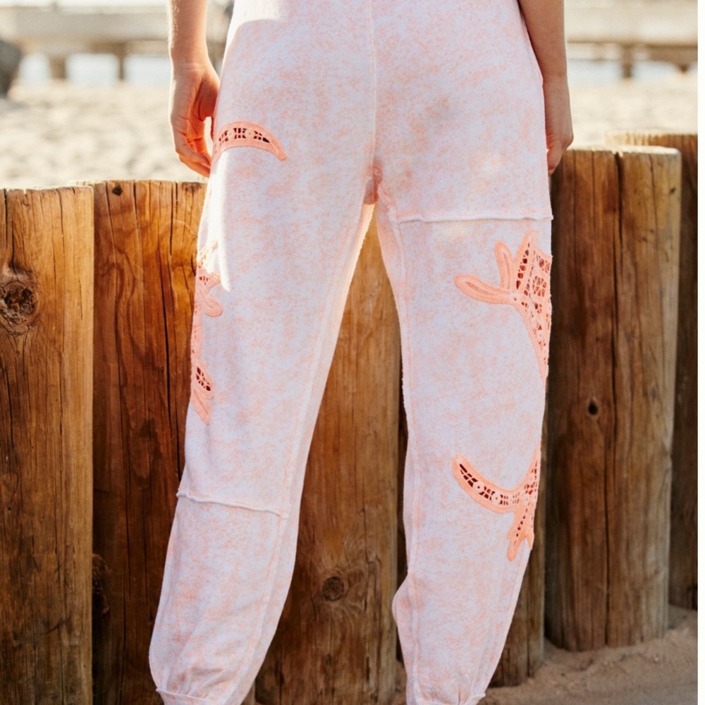 FP Movement Sun and Done Lace Joggers Orange Motif Size Small - Picture 2 of 14